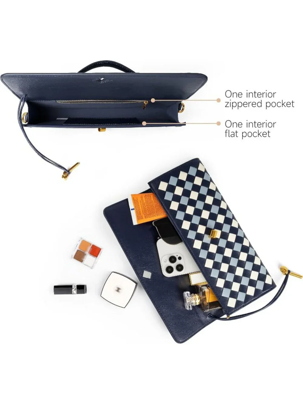 Women Mixed Ocean Woven Vegan Leather Clutch Purse Formal Evening Crossbody Bag